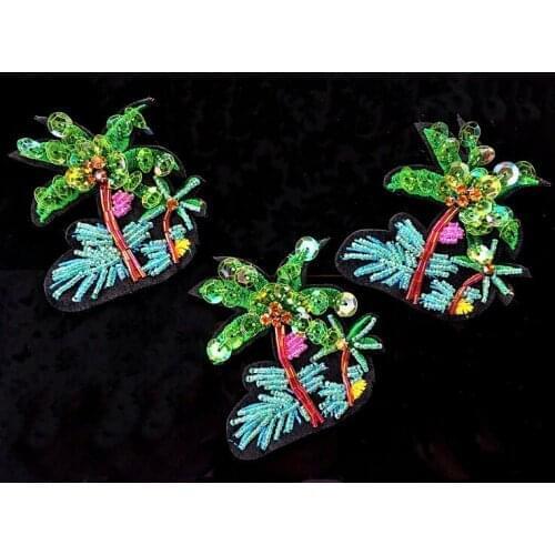 Coconuttree beaded patches embroidered fabric sew on patch applique jacket coat patches for clothes parches para la ropa