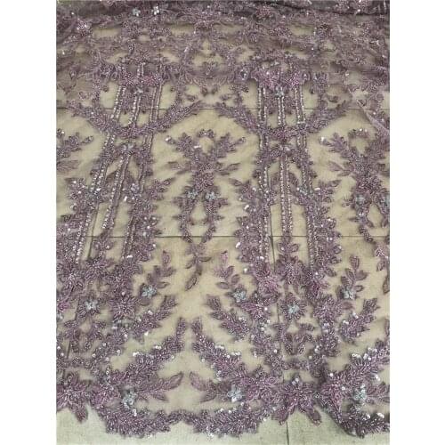 French beaded sequins high quality lace fabric 5 yards SYJ-218682 latest fashion embroidered tulle lace fabric
