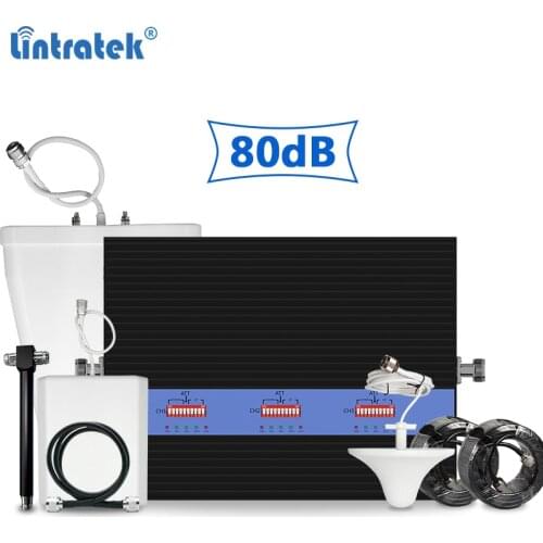 Lintratek 80dB GSM 2G 3G 4G Signal Booster 900 1800 2100Mhz Repeater 25dBm Triband Signal Amplifier AGC MGC Booster KW25A Pro