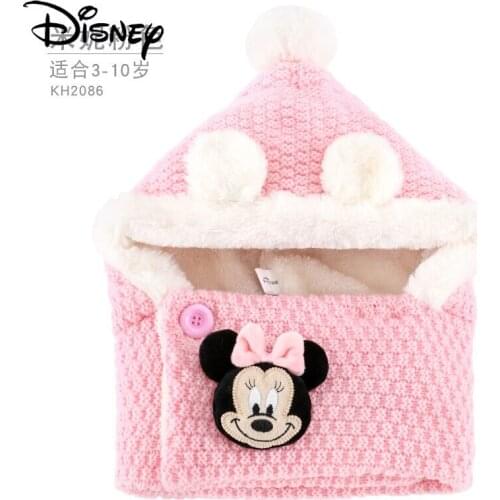 Disney fashion cartoon Minnie hat scarf one winter plus velvet ear protection warm set with baby bib
