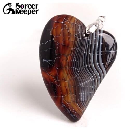 Fashion Women Man Heart Necklace Pendant Natural Botswana Agates Stone Pendant Slide Healing Crystals for Jewelry Making BA820