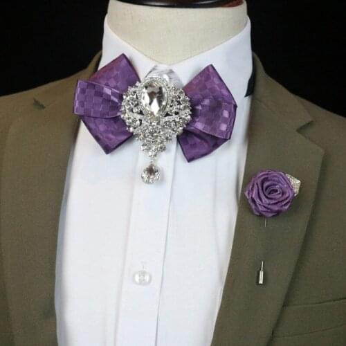 New Rhinestone Bow Tie Mens Unisex Wedding Groom Formal Wear Korean of British Trendy Male Bowtie Brooch Pocket Towel Set