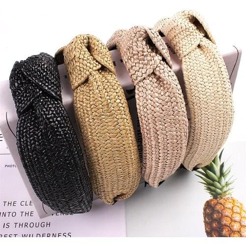 Spring And Summer New Style Straw Braided Fashion Headband Woven Raffia Straw Hoop Headband Headwear Net Red Girl
