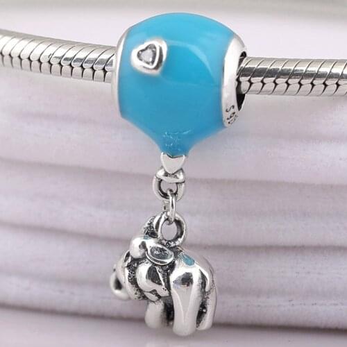 Original Elephant dangling Pink & Blue Enamel Balloon Pendant Beads Fit 925 Sterling Silver Charm Bracelet Diy Jewelry