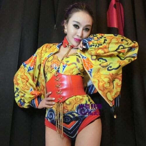 Chinese Style Sexy DS Performance Clothing Nightclub Bar DJ Female Singer Jazz Dance Costume Retro Oriental Bodysuit DWY4088