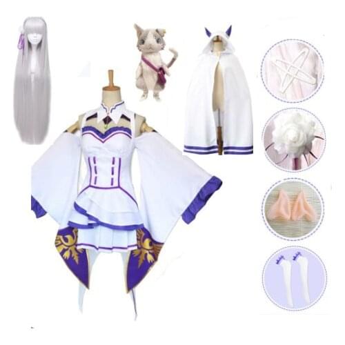 Emilia Dress Re Zero Cosplay Sets Wig Women Cosplay Dress Emilia Cosplay costume Anime Cosplay Party Halloween Party cloak wig