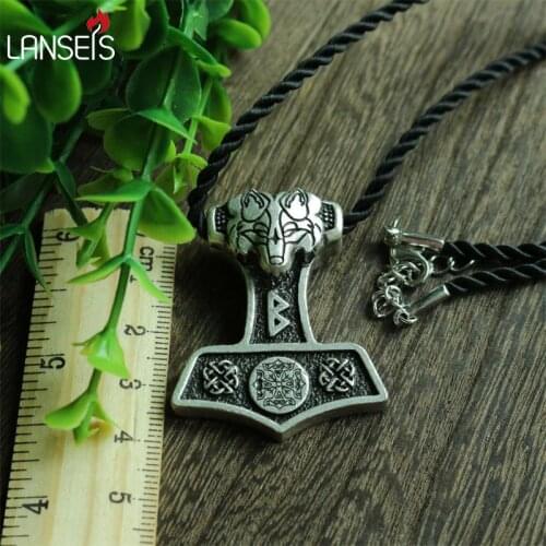 1pcs wholesale norse odins wolf Thor Hammer pendant viking Norway valknut symbol necklace men pendant Amulets jewelry