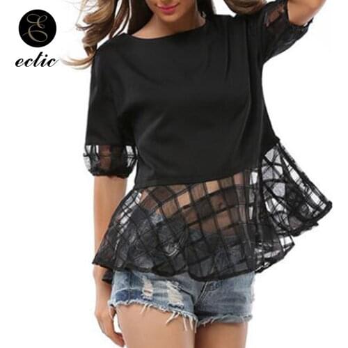 Translucent Sheer Mesh Patchwork Shirt Puff Sleeve Keyhole Back Drawstring Top Cute Fashion Shirt Women Kawaii Sexy Shirt Solid