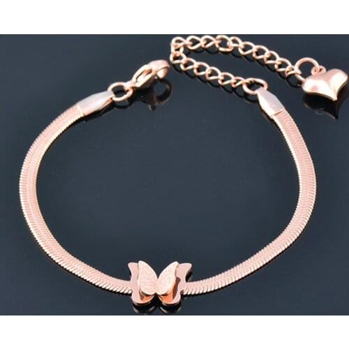 KIOOZOL Charm Stainless Steel Pink Butterfly Style Smooth Bracelet and Heart Shape Pendant are the Best Gifts For Girls 143 KO2