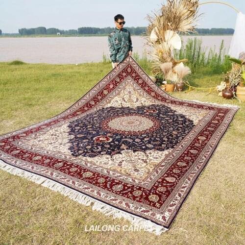 9'x12' Blue hand knotted silk home carpet medallion large cheap kashmir carpet (YL0907)