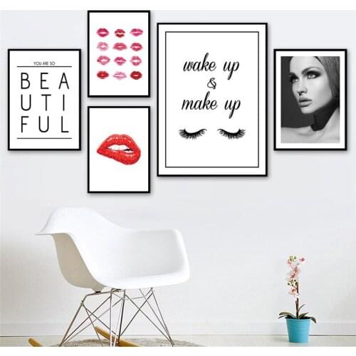 Modern Fashion Beauty Art Canvas Painting Posters Print Eyelash Lips High Heels Poster Wall Pictures For Beauty Shop Decor AL158