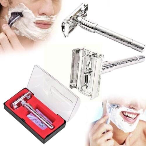 Mens Traditional Double Edge Wet Shaving Safety Razor Razor Hair Case Care Blade Professional Manual Travel Beard L6G5