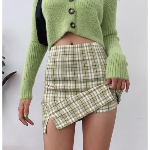 High Waist Versatile Loose Thin A-line Skirt 2020 Summer New College Style Ladies Sweet Details Plaid With Short Mini Skirt