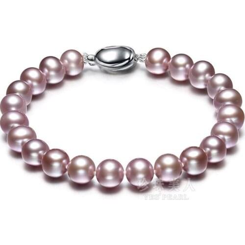 Gorgeous AAA++9-10mm tahitian round lavender pearl bracelet 7.5-8"
