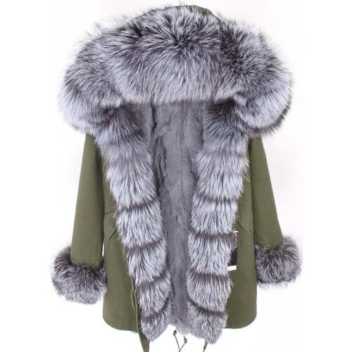 2020 new winter jacket womens long section to overcome silver fox fur collar headband thick warm rabbit fur liner detachable ja