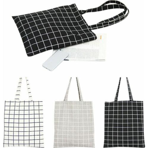 Women Bags Cotton Linen Shopping Bags Fashion Plaid Shoulder Handbag Eco Shopping Bag Pouch New /BY