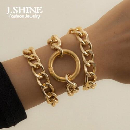 J.Shine 3Pcs/Set Vintage Cuban Curb Chunky Chain Bracelets for Women Boho Aluminum Circle Bracelet 2021 Fashion Couple Jewelry