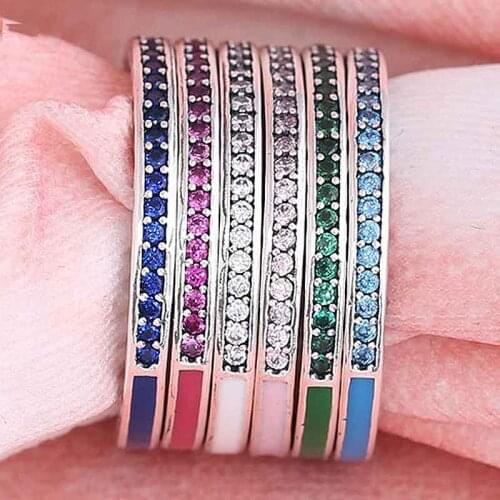 Original Radiant Hearts Rings With Colorful Enamel For Women 925 Sterling Silver Ring Wedding Party Gift Europe Jewelry