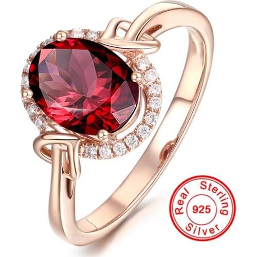 18k Rose Gold Red Ruby Ring For Women S925 Sterling Ruby Gemstone Zircon Diamond Wedding Engagement Ring Fine Jewelry Gift