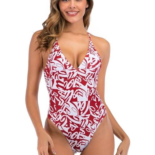 2021 swimsuit sexy backless geometric print suspender push up swimsuit women one piece
