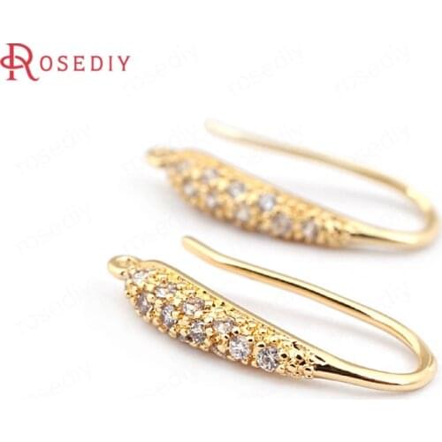 31620)6PCS Height 17.5MM 20MM 24K Gold Color Plated Brass with Zircon Earrings Hook High Quality Jewelry Earrings Accessories