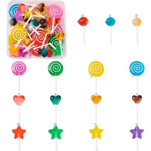 36Pcs Cute Lollipop Charms Heart Star Pendants For DIY Handmade Necklace Bracelet Earring Key Chain Jewelry Making Accessories