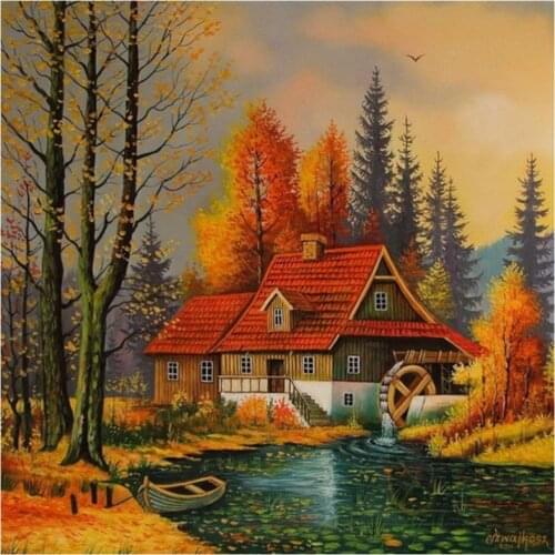 5D DIY Diamond Painting Landscape Villa House Cross Stitch Full Drill Diamond Embroidery Mosaic Picture of Rhinestones Decor