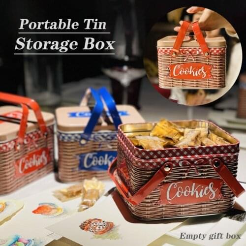 Large Handle Square Storage Box Cookies, Cookies, Candy Tin Tins Fine European Style Packaging Gift Box