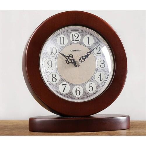 Solid wood simple Chinese old style solid wood clock decoration retro mute desktop home desktop clock