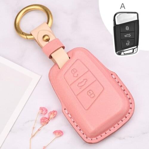 Real Leather Car Key Case Cover for Volkswagen VW Magotan Passat B8 Golf For Skoda Superb A7 Car Accessories Ring
