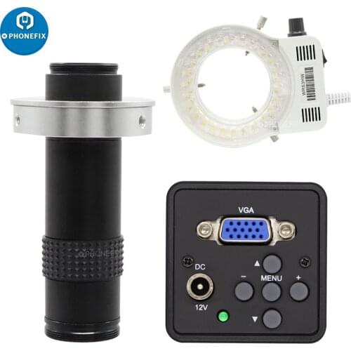 1080P Full HD USB VGA Digital Video Microscope Camera 120X Zoom C Mount Lens + 56 LED Ring Light For Phone PCB Soldering Repair
