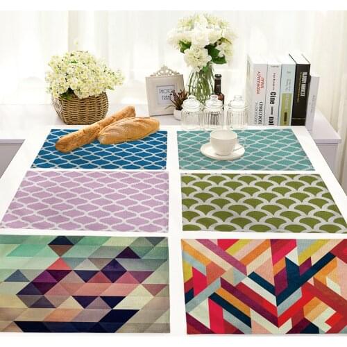 Geometric Lines Printing Non-slip Insulation Placemat Coaster Table Dinner Table Mats Cotton linen Pads Home Decor 42*32cm 0062