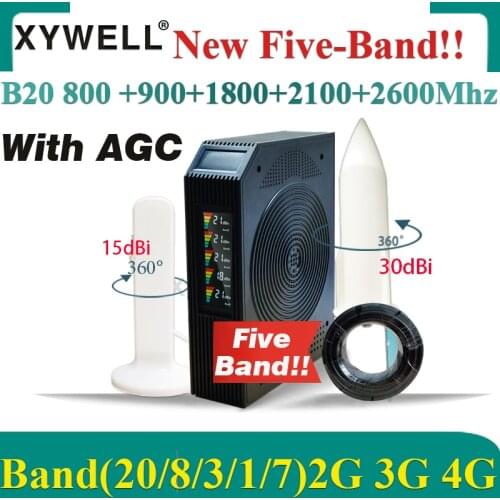 HotDeal!! Five-Band B20 800 900 1800 2100 2600Mhz Cellphone Cellular Booster GSM Repeater 2G3G4G Cellular Amplifier LTE UMTS DCS