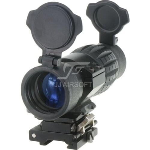 JJ Airsoft 4X FXD Magnifier with Adjustable QD Mount (Black/Tan)