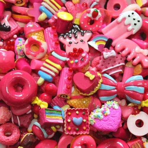 30pcs Cartoon Random Mix Miniature Resin Ice Cream Candy Chocolate Cake Beads DIY Resin Kids Hair Jewelry Material Toy Gifts