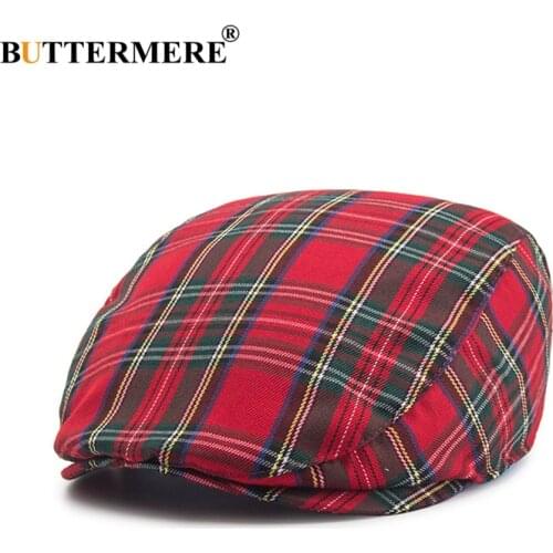 BUTTERMERE Womens Plaid Flat Caps Male Casual Cotton Vintage Berets Hats Summer Spring Classic Checkered Stylish Gatsby Cap