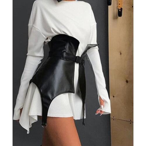 Black PU Leather Belt Buckle Corset Women Spring 2021 Fashion Slim Streetwear Elegant Ladies Corsets
