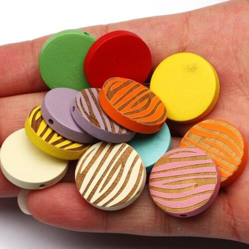 20pcs/lot 15/20mm Round Natural Wood Beads With Wooden Stripe Pattern Spacer Beads For DIY Jewelry Design Beaded Accessories