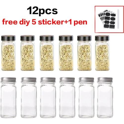 Kitchen Four Square Glass Jar Lid Seasoning Box Barbecue Seasoning Jar Seasoning Jar Pepper Bottle Chicken Essence Seasoning Jar