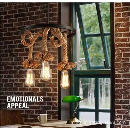 Loft Chandelier E27 Lights Hemp Rope Pendant Lamp Restaurant Cafe Dining Room Droplight Hanging Lamp