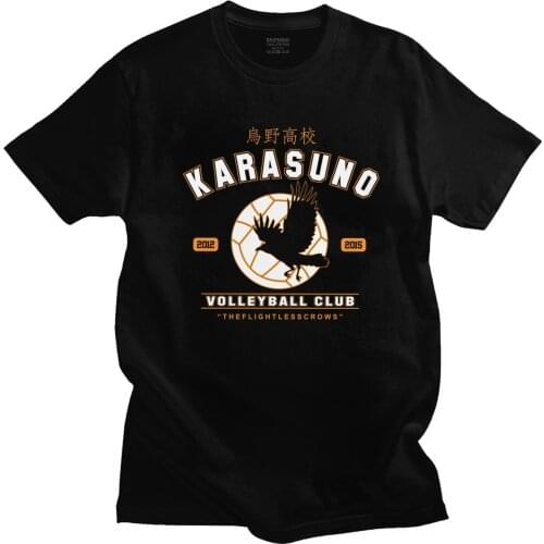 Fashion Mens Haikyuu Tshirt Karasuno Volleybal Club Eagle T Shirt Short Sleeved Cotton T-shirt Summer Japanese Manga Tee Gift