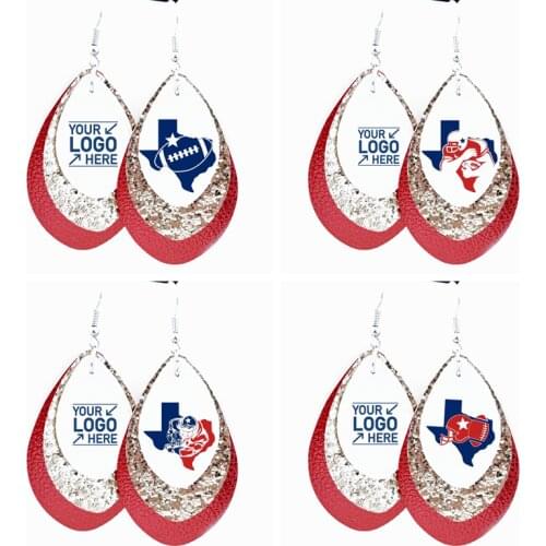 New leather earrings texas football team earrings three layers teardrop earrings