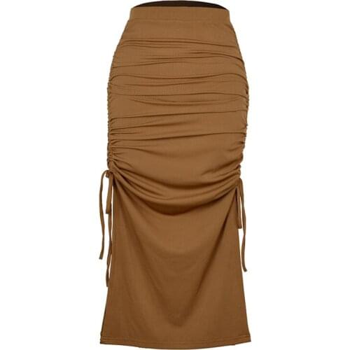 Summer New Womens Solid Color Skirt Slim Sexy Tight-fitting Hip Drawstring Pleated Skirt Casual All-match Style Skirt For Lady
