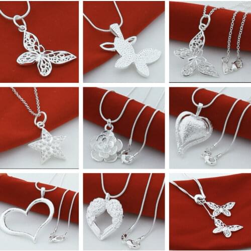 NEW Style 925 Sliver Heart-Shaped/Star/Flower Pendant Snake Chain Necklace Fashion Jewelry For Women Wedding EnagementTrendyGift