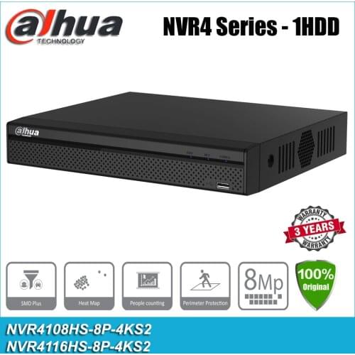 Original Dahua NVR4116HS-8P-4KS2 8/16 Channel 8PoE 4K&H.265 NVR Network Video Recorder NVR4108HS-8P-4KS2 IP CCTV System