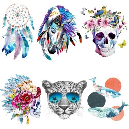 Iron On Transfers Transfer Vinyl Thermo Patch hippie water color Picture animal patch Stripe For Clothing termoadhesivos Sticker