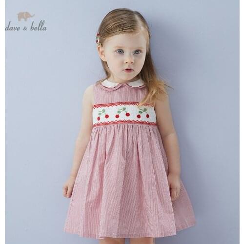 DB16842 dave bella summer baby girls cute cartoon striped dress children fashion party dress kids infant lolita clothes