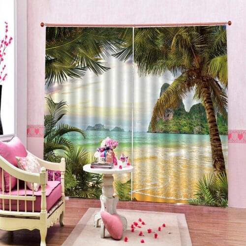 Beach Scenery curtains with coconut tree Digital print Blackout 3D Window Curtains For Living Room Bedroom home Indoor Drapes