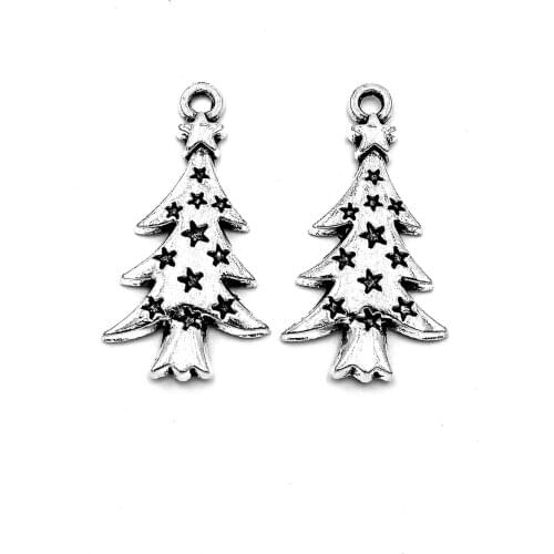 40pcs Christmas tree charms pendant 28x14mm antique silver ornament accessories jewelry making craft base material