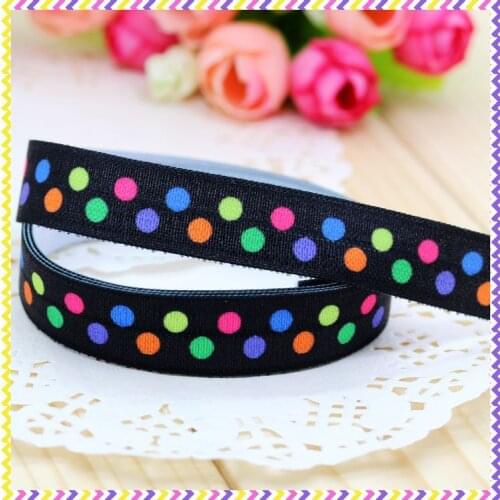 DHK 5/8'' 5yards Fold Over Elastic FOE polka dots printed headband headwear hair band diy decoration OEM Wholesale E224